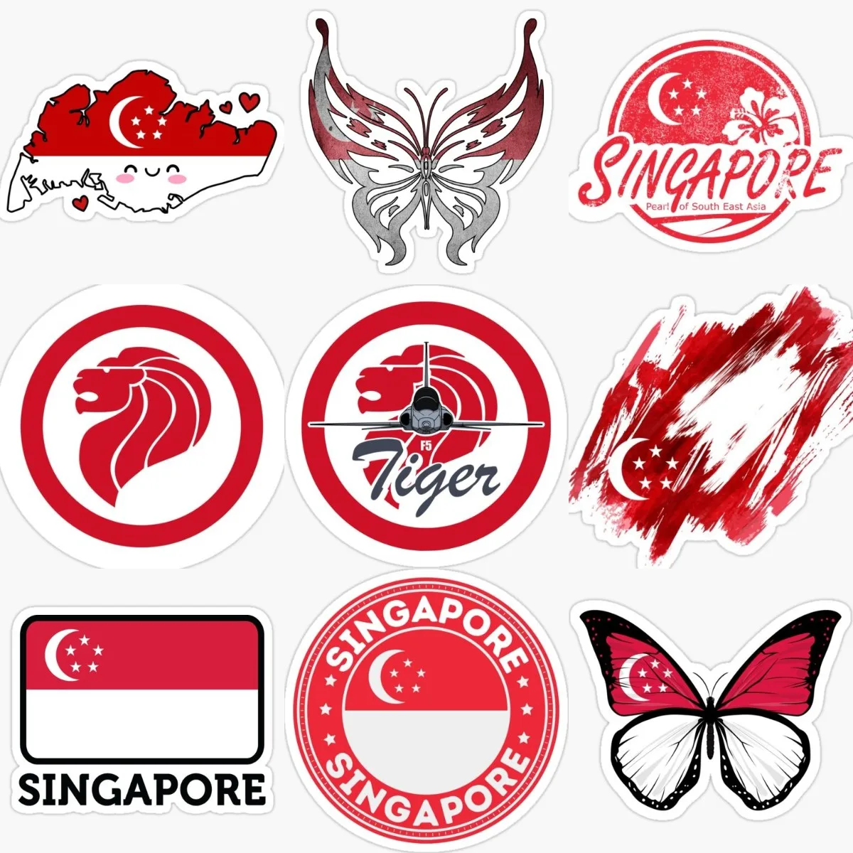 Car Accessories Singapore - Naklejki PVC Wodoodporne Mapa Flagi Singapuru