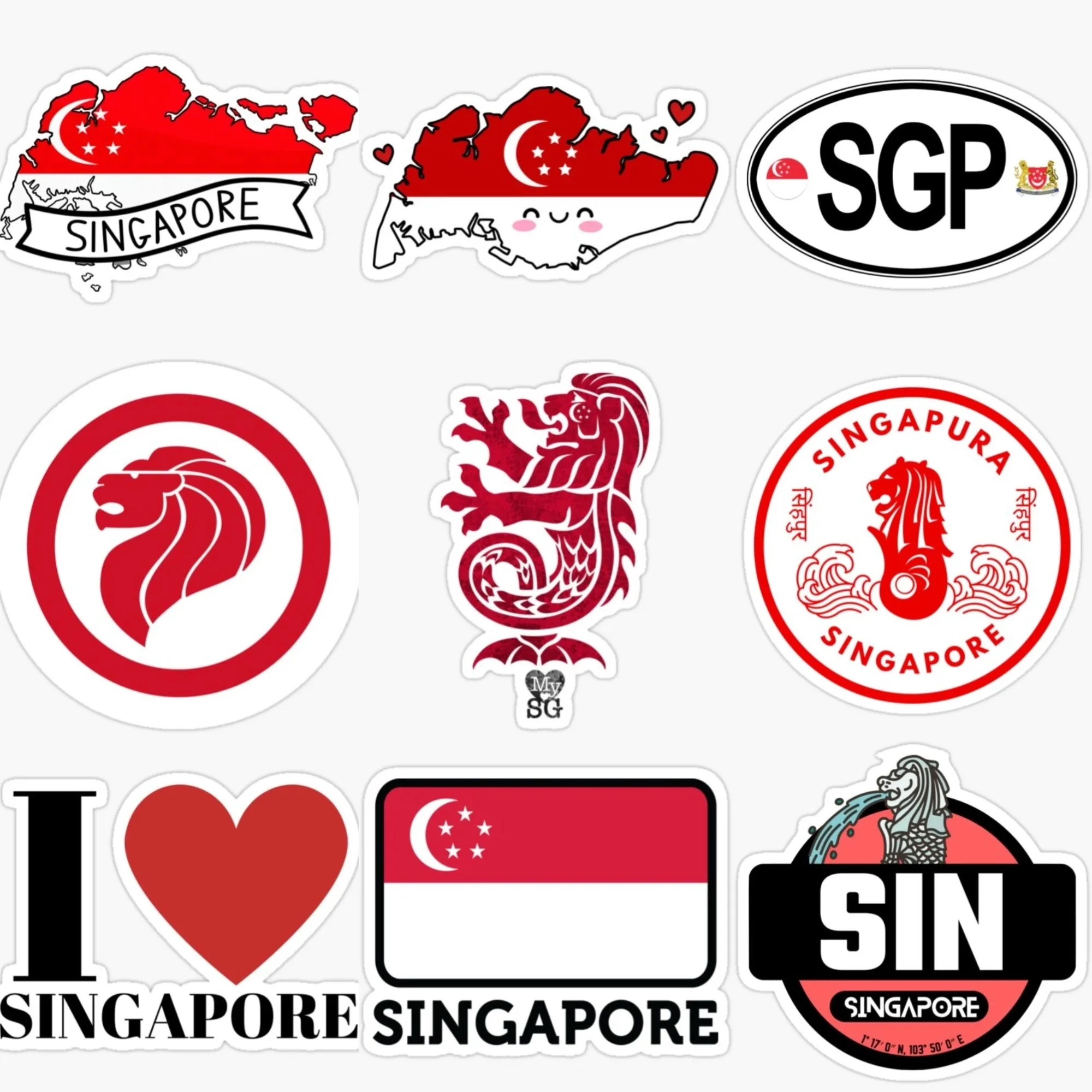 Car Accessories Singapore - Naklejka PVC z mapą Singapuru, flagą,